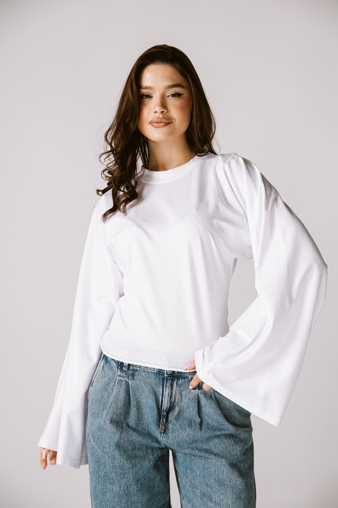 Balloon Sleeve Top In white