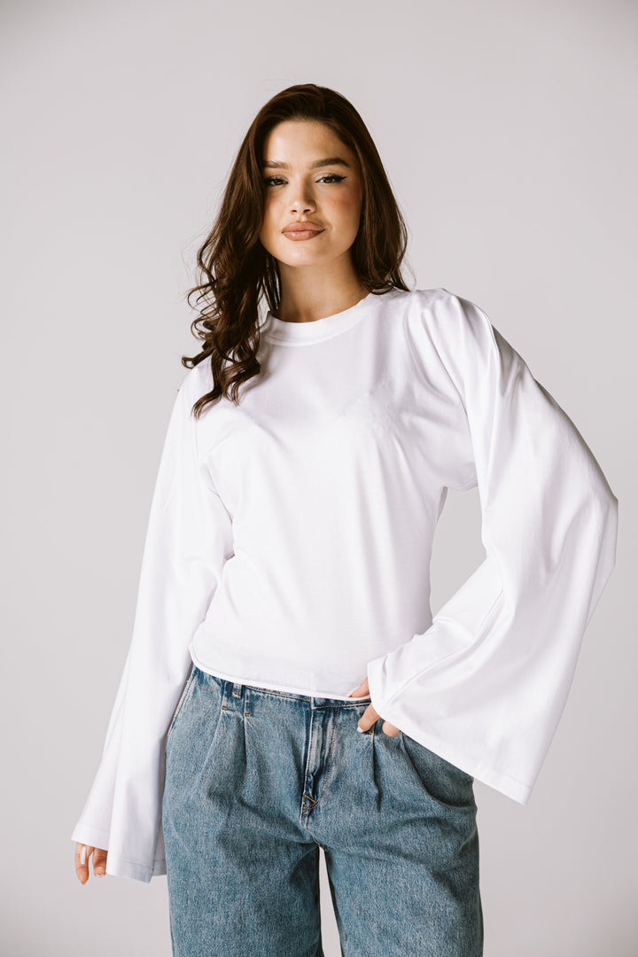 Balloon Sleeve Top In white