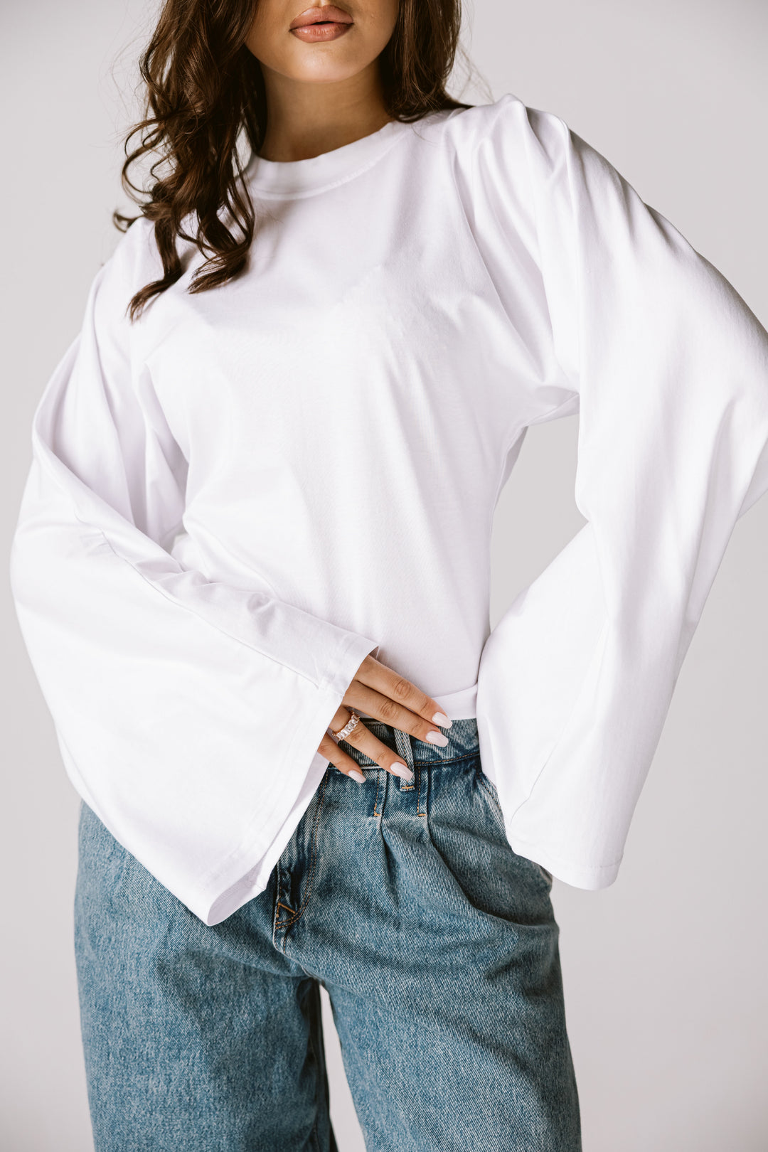 Balloon Sleeve Top In white