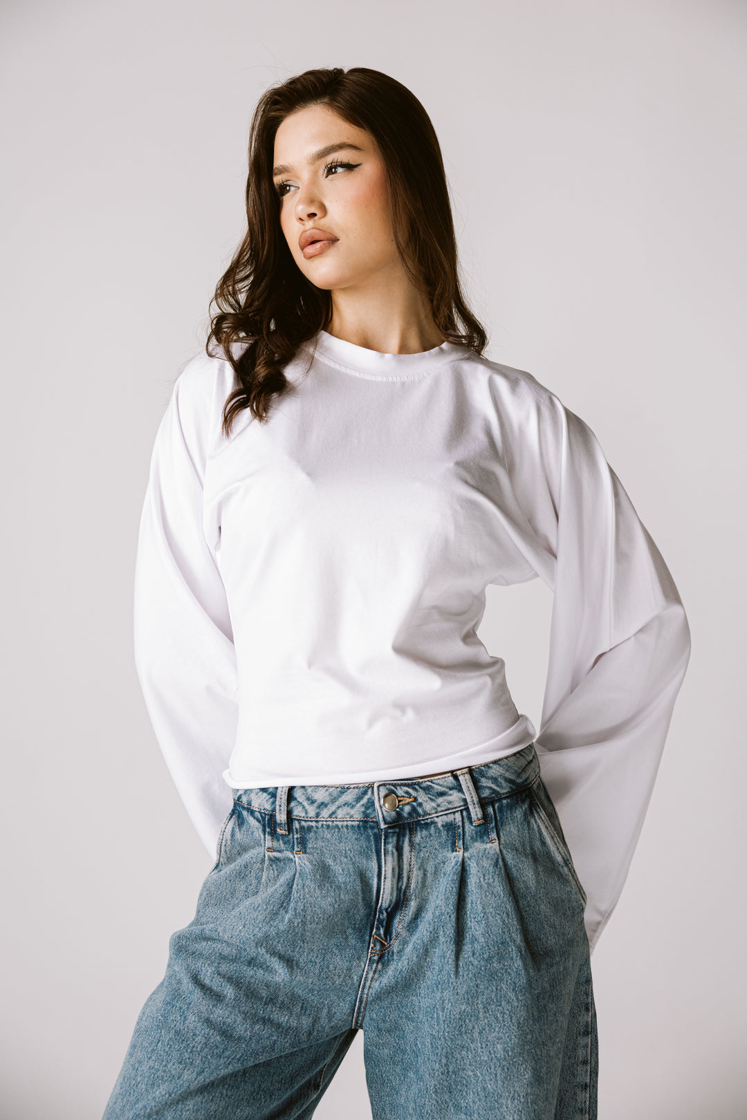 Balloon Sleeve Top In white