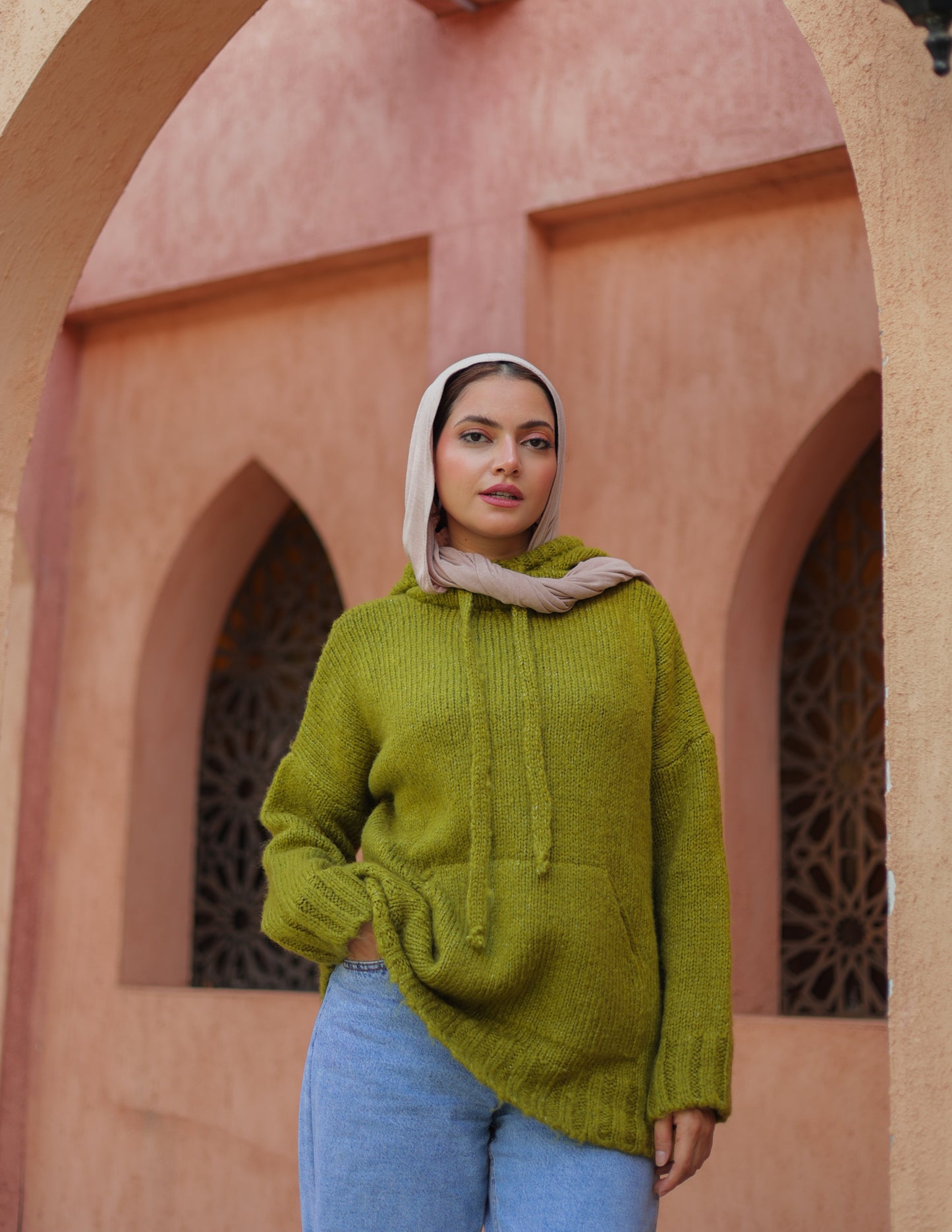 Olive Pullover with capesho