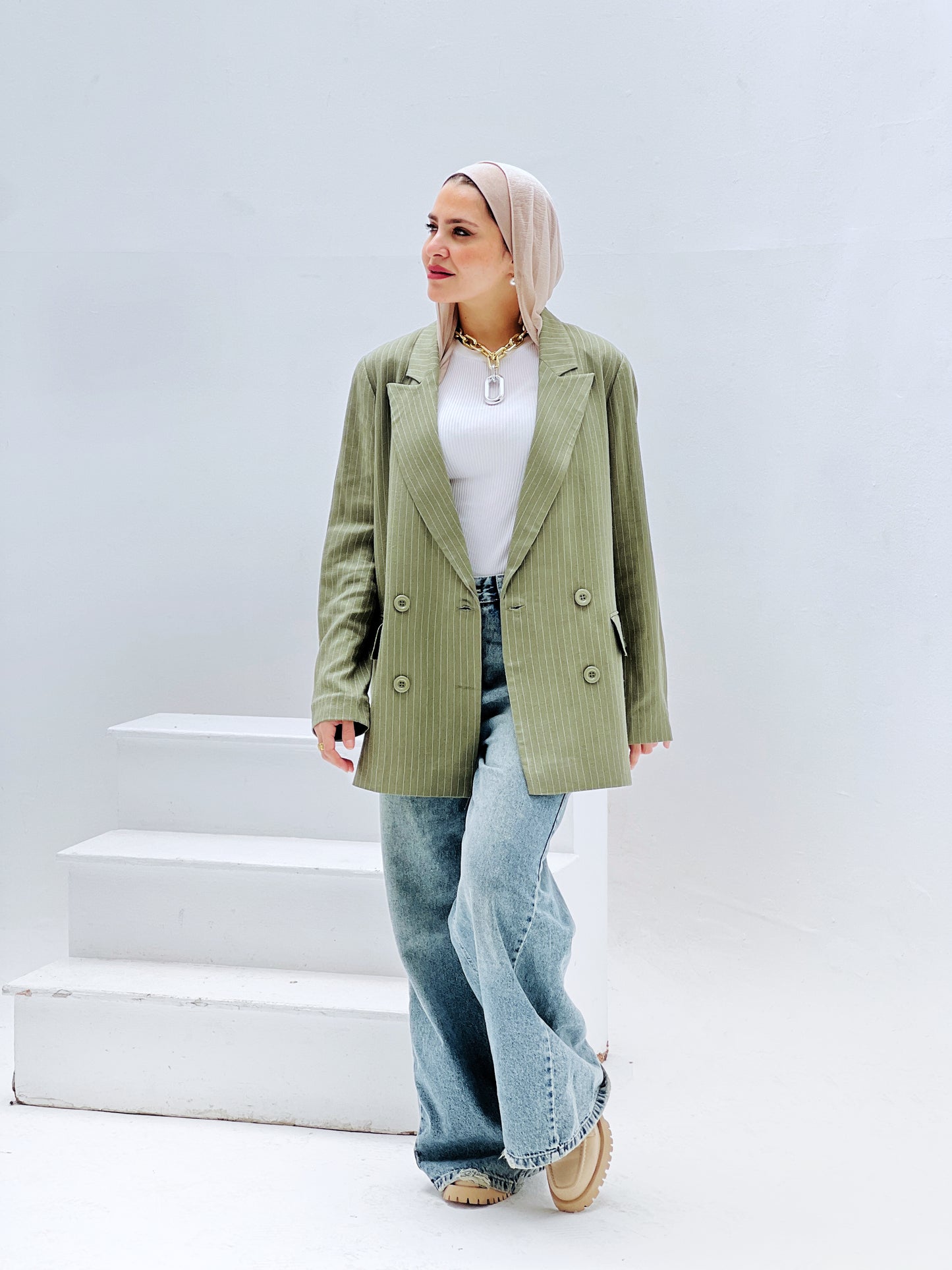 linen olive Blazer